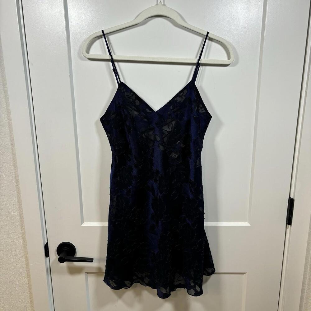 VTG Y2K Victoria’s Secret Gold Label Slip Dress Blue Black Size S Whimsy Goth